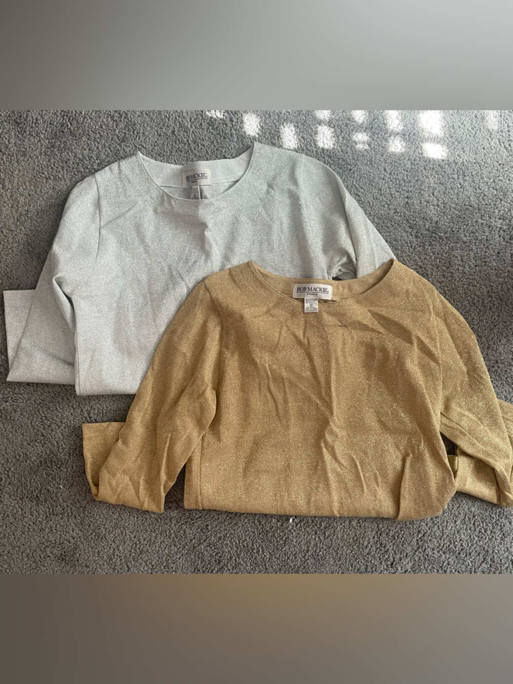 Bob Mackie Bundle of 2 Metallic Crewneck Long Sleeve Shirts - Gold & Silver S